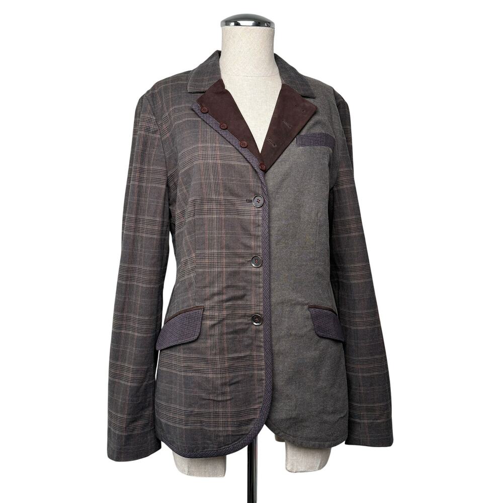 Sundance Mixed Plaid Blazer Faux Suede Trim Cotton Jacket Womens M Heritage